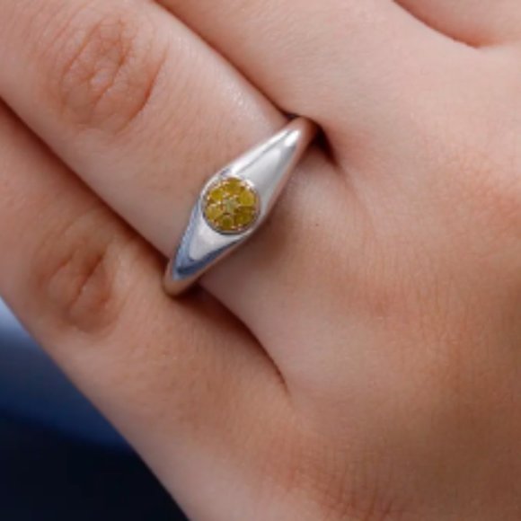 Natural Yellow Diamond I3 Ring in Platinum Over Sterling Silver 0.10 ctw - Picture 3 of 5